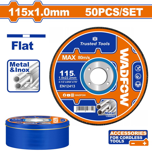 WADFOW ΔΙΣΚΟΣ ΚΟΠΗΣ ΙΝΟΧ/ΜΕΤΑΛΛΟΥ ΙΣΙΟΣ 115 Χ 1mm 50ΤΕΜ ΣΕ ΜΕΤΑΛΛΙΚΟ ΚΟΥΤΑΚΙ (WAC3L45)