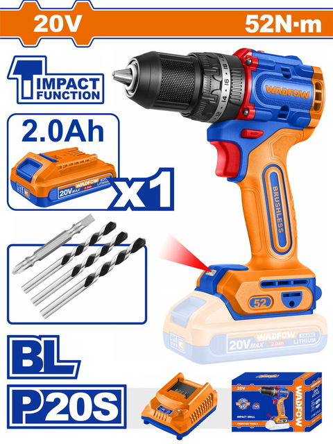 WADFOW Compact Brushless Cordless Impact Drill (WCDP5282E)