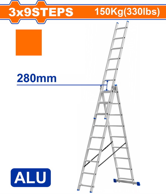 WADFOW 3 Section extension ladder 3X9 steps (WLD6H39)