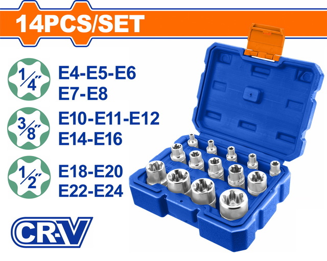 WADFOW 14 Pcs E-Type socket set (WST3D14)