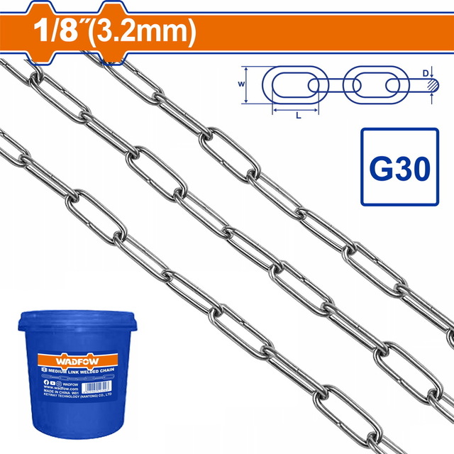 WADFOW Medium link welded chain 3.2mm / 25Kg / 125m (WTLT1B03)