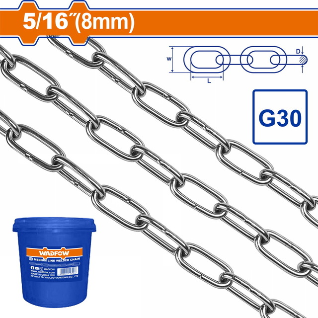 WADFOW Medium link welded chain 8mm / 25Kg / 21m (WTLT1B08)