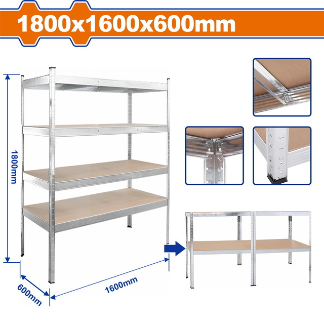 WADFOW ΡΑΦΙΕΡΑ ΜΕΤΑΛΛΙΚΗ ΓΑΛΒ. 4 ΡΑΦΙΩΝ 1800Χ1600Χ600mm (WTS1A16)