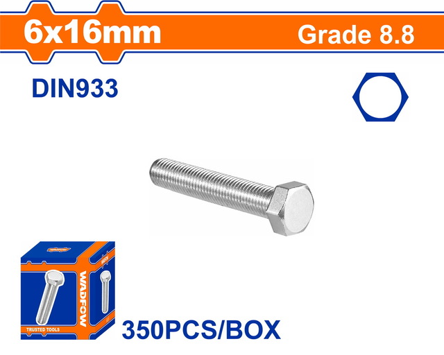 WADFOW ΒΙΔΑ ΕΞΑΓΩΝΗ ΓΑΛΒ. 8.8 DIN933 6X16 350TEM (WXSP513A)