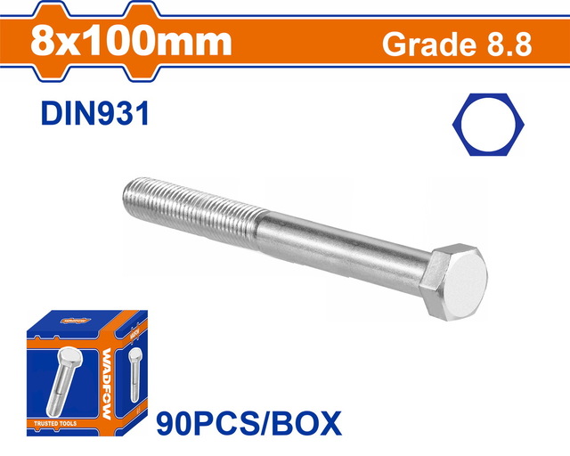 WADFOW ΒΙΔΑ ΕΞΑΓΩΝΗ ΓΑΛΒ. 8.8 DIN931 8X100 90TEM (WXSP52HB)