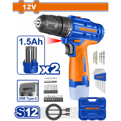 WADFOW Lithium-Ion cordless drill 12V / 1.5Ah / 20Nm Type C (WCDS525)