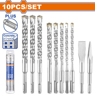 WADFOW 10 Pcs hammer drill bits and chisels set