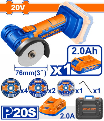 WADFOW MINI ΓΩΝΙΑΚΟΣ ΤΡΟΧΟΣ ΜΠΑΤ. Li-ion 20V / 2Ah / 1 ΜΠΑΤΑΡΙΑ (WLAP573)