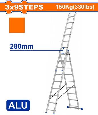 WADFOW 3 Section extension ladder 3X9 steps (WLD6H39)