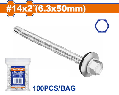 WADFOW Hex self drilling screw with rubber washer 14 Χ 2" / 6.3 Χ 50mm 100pcs (WXS4915)