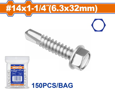 WADFOW Hex self drilling screw 14 Χ 1-1/4" / 6.3 Χ 32mm 150pcs (WXS8913)