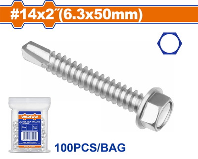 WADFOW Hex self drilling screw  14 Χ 2" / 6.3 Χ 50mm 100pcs (WXS8915)