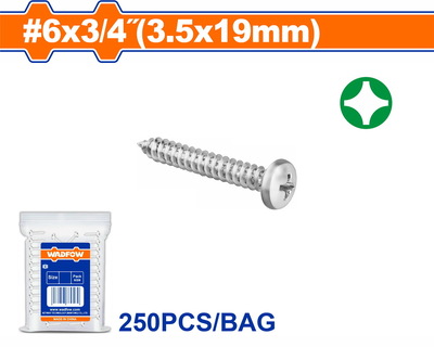 WADFOW Pan head self-tapping screw  6 Χ 3/4" / 3.5 Χ 19mm 250pcs (WXSA913)