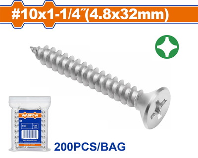 WADFOW Countersunk head self-tapping screw 10 Χ 1-1/4" / 4.8 Χ 32mm 200TEM (WXSC945)