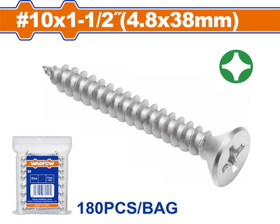 WADFOW Countersunk head self-tapping screw 10 Χ 1-1/2" / 4.8 Χ 38mm 180TEM (WXSC946)