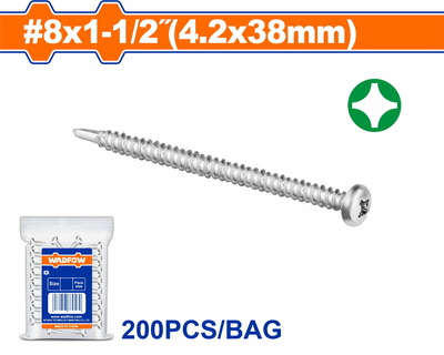 WADFOW Pan head self-drilling screw 8 Χ 1-1/2" / 4.2 Χ 38mm 200pcs (WXSD927)