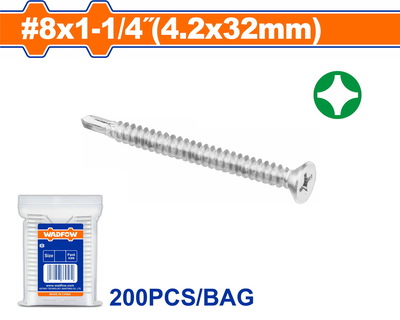WADFOW Countersunk head self-drilling screw 8 Χ 1-1/4" / 4.2 Χ 32mm 200TEM (WXSE926)