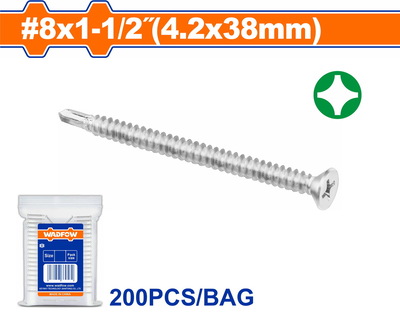 WADFOW Countersunk head self-drilling screw  8 Χ 1-1/2" / 4.2 Χ 38mm 200TEM (WXSE927)